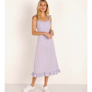Auguste The Label Lavender Floral Midi Dress with Ruffle Hem